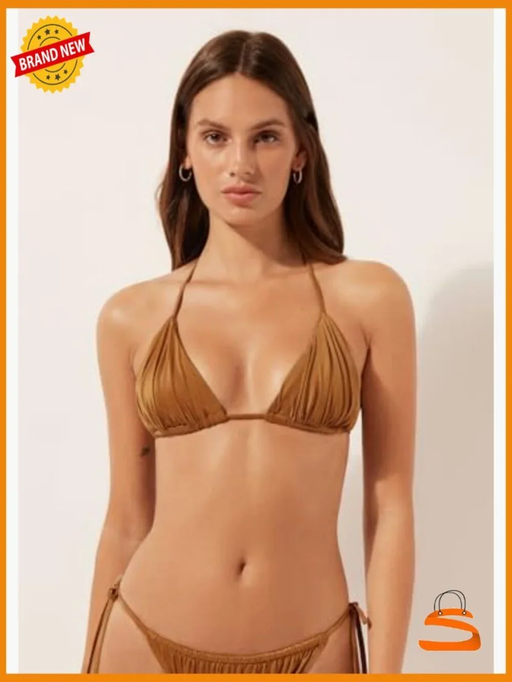 Large Satin Bikini Top with Removable Padding, Push-Up Triangle Design